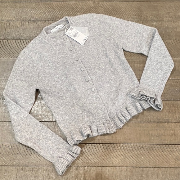 Mango Sweaters - Mango Gray Ruffle-Hem Button Front Sweater Cardigan Size M